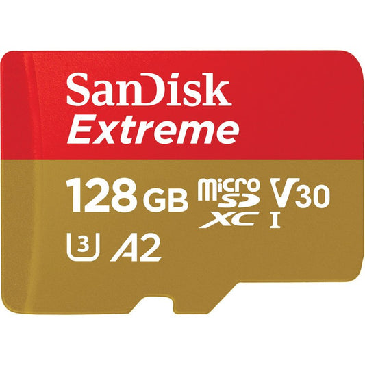 Card de memorie Sandisk Extreme microSDXC, 128 GB, UHS-I, V30, R190 MB/s, W90MB/s, Class 10, cu adaptor SD