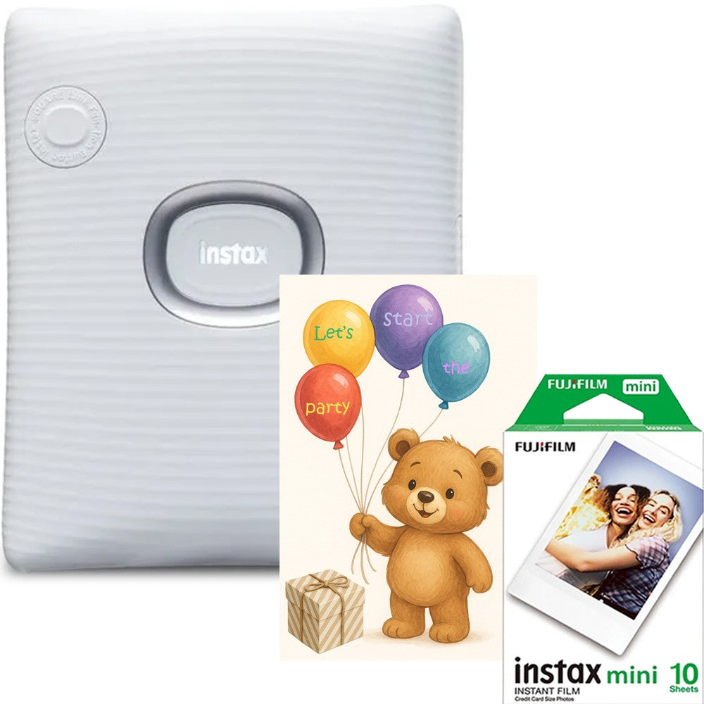 Fujifilm imprimanta instax SQUARE Ash White cu film 1x10 si felicitare Party