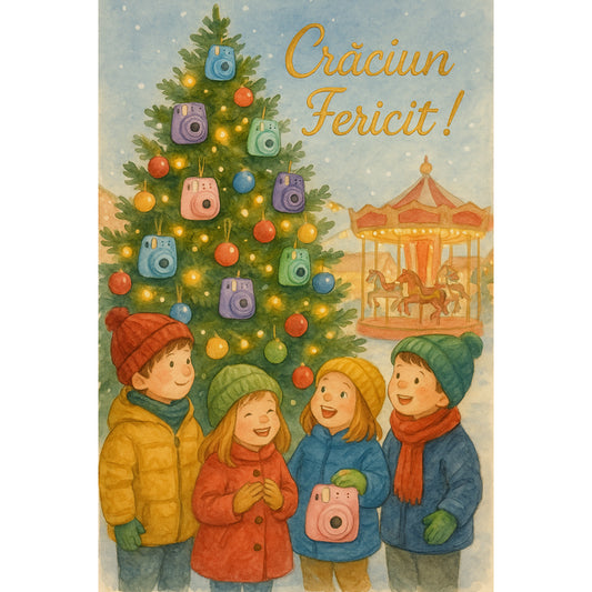 Felicitare Craciun Fericit- copii la carusel