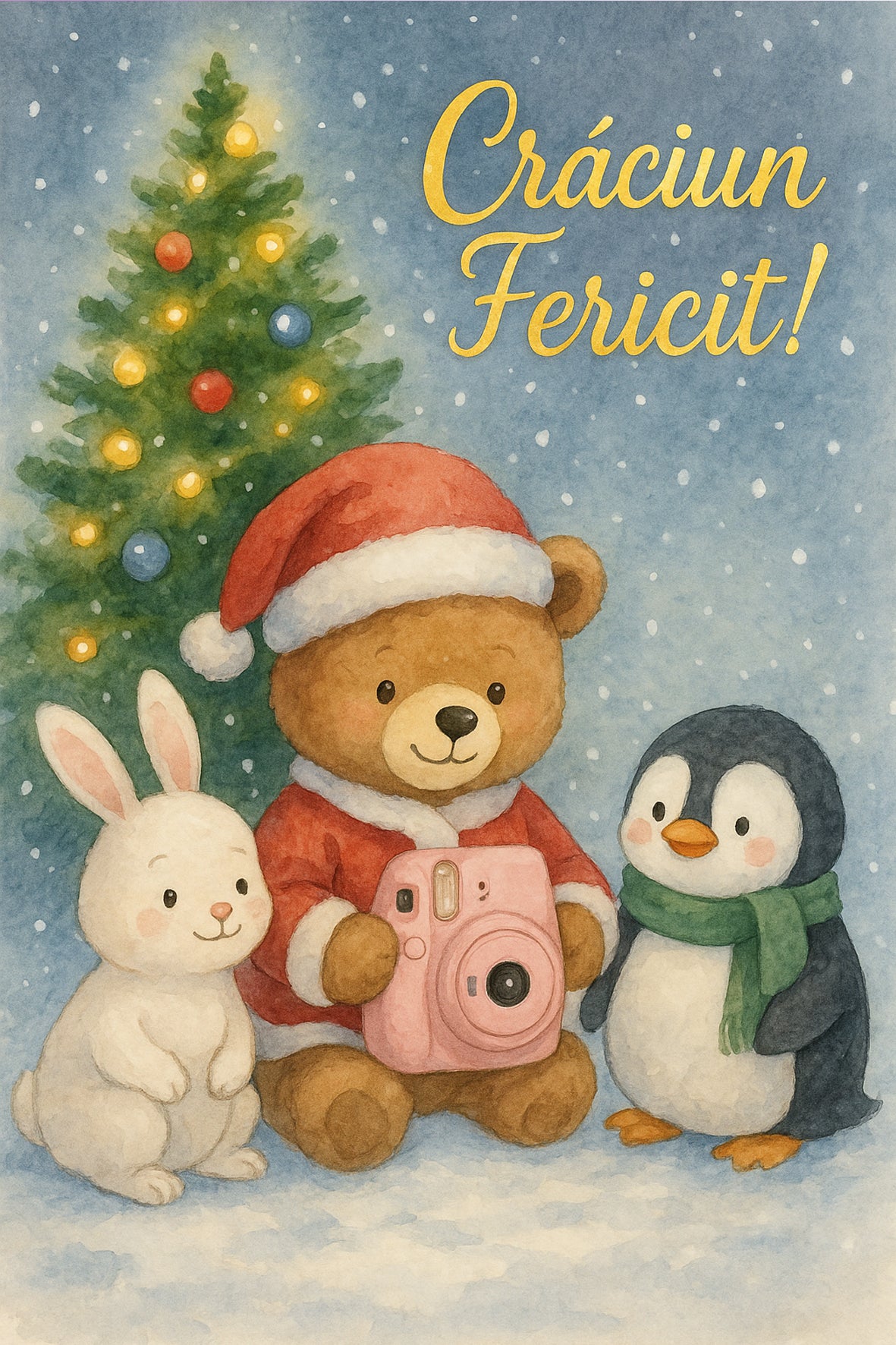 Felicitare Craciun Fericit- pinguini