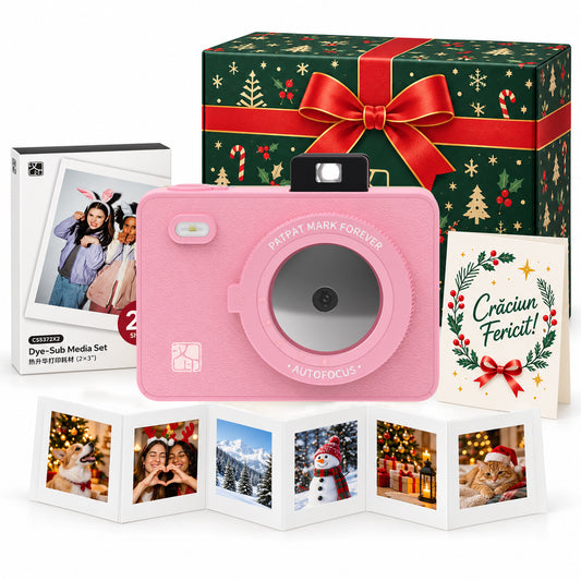 Pachet Cadou de Crăciun Hanin Z5 Roz – Aparat Foto + 30 Fotografii + Rama Acordeon