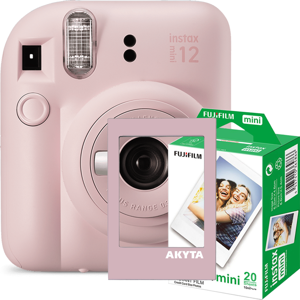 Camera foto instant Fujifilm Instax mini 12, Pastel Blue cu rama magnetica Akyta si 20 filme