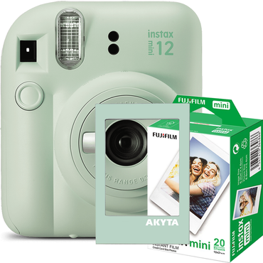 Camera foto instant Fujifilm Instax mini 12, Pastel Blue cu rama magnetica Akyta si 20 filme