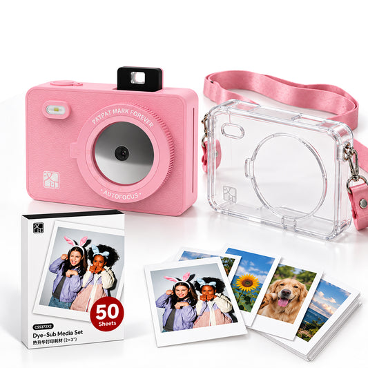 Pachet cadou Hanin Z5 roz, aparat foto + 50 coli foto + husă transparentă