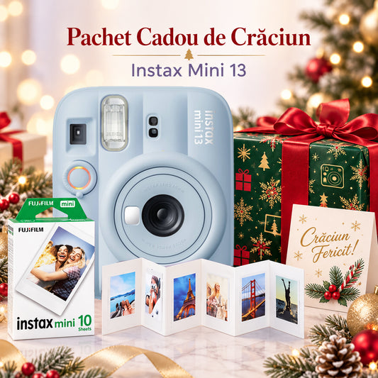 Pachet Cadou de Crăciun Instax Mini 13 Albastru – Cameră, Film, Cutie