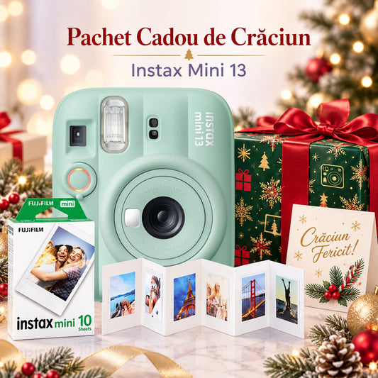 Pachet Cadou de Crăciun Instax Mini 13 Verde – Cameră, Film, Cutie