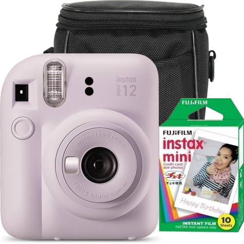 Camera foto instant Fujifilm Instax mini 12, Lilac Purple cu 10 filme si husa