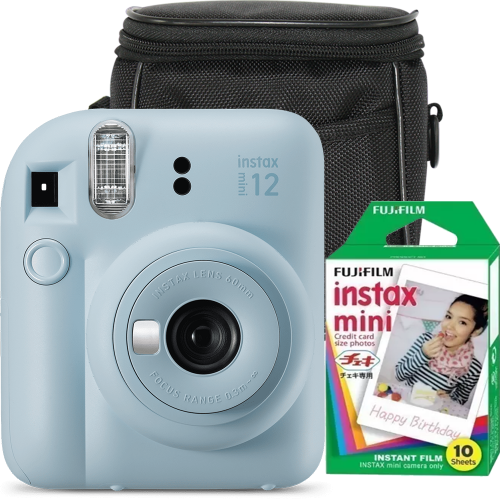 Camera foto instant Fujifilm Instax mini 12, Pastel Blue cu 10 filme si husa