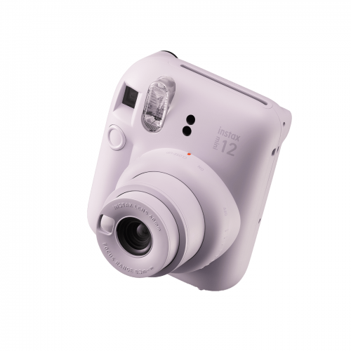 Aparat foto instant Fujifilm Instax mini 12, Lilac Purple cu 10 filme, rama acordeon si cutie Happy Days