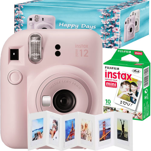 copy of Set aparat foto instant Fujifilm Instax mini 12, Lilac Purple cu 10 filme, rama acordeon si cutie Happy Days