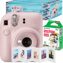 Aparat foto instant Fujifilm Instax mini 12, Blossom Pink cu 10 filme, rama acordeon si cutie Happy Days