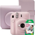 Aparat foto instant Fujifilm Instax mini 12, Blossom Pink cu husa, album foto si film 1x10