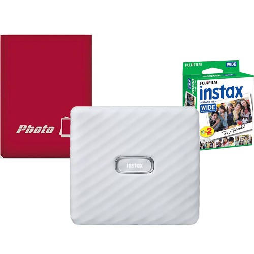 Set imprimanta foto portabila Fujifilm Instax Wide Link Ash White cu album si hartie 2x10