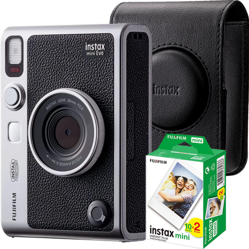 Aparat foto Fujifilm Instax mini Evo, negru, cu geanta si film 2x10