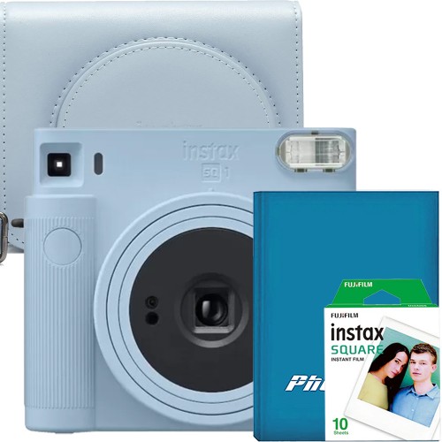 Set aparat foto Instant Fujifilm Instax SQ1 Glacier Blue cu husa, album si hartie foto square 1x10