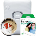 Set imprimanta foto Fujifilm Instax SQUARE Ash White cu hartie 1x10 si ceas Craciun