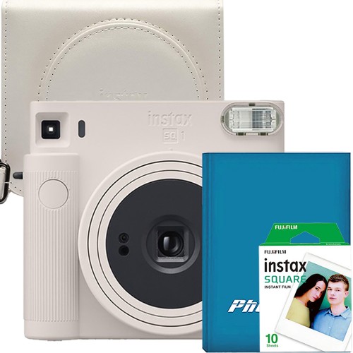 Set aparat foto Instant Fujifilm Instax SQ1 Chalck White cu husa, album si hartie foto square 1x10