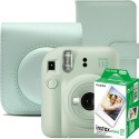 Set aparat foto instant Fujifilm Instax mini 12, Mint green cu husa, album foto si 20 filme