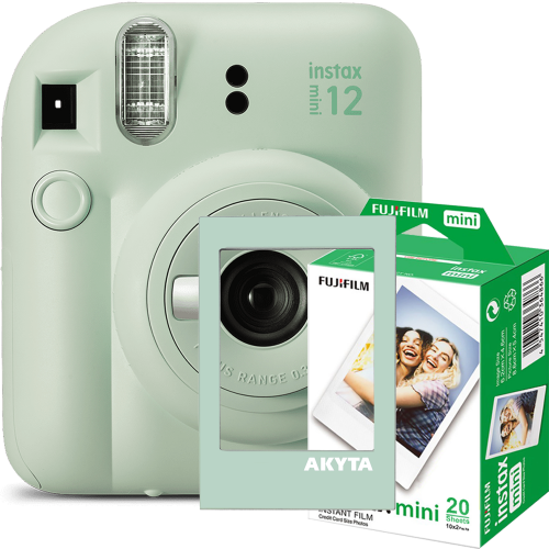 Camera foto instant Fujifilm Instax mini 12, Mint Green cu rama magnetica si 20 filme