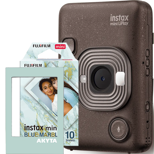 Aparat foto instant hibrid Fujifilm Instax mini LiPlay Deep Bronze cu hartie 1x10 si rama magnetica Akyta