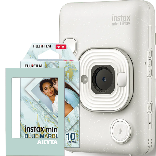 Aparat foto instant hibrid Fujifilm Instax mini LiPlay Misty White cu hartie 1x10 si rama magnetica Akyta