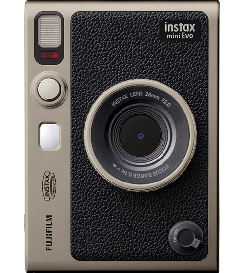 Aparat foto Fujifilm Instax mini EVO Hybrid cu husa, Titanium Gold, film1x10 si rama Akyta