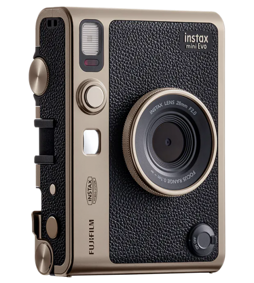 Aparat foto instant Fujifilm Instax mini EVO Limited Edition Hybrid cu husa, curea de umar si capac obiectiv, Dark Silver