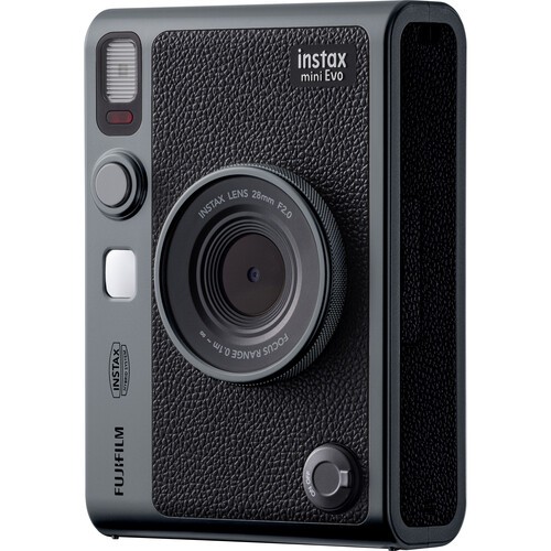 Aparat foto instant Fujifilm Instax mini EVO Limited Edition Hybrid cu husa, curea de umar si capac obiectiv, Dark Silver