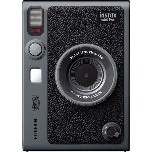 Aparat foto instant Fujifilm Instax mini EVO Limited Edition Hybrid cu husa, curea de umar si capac obiectiv, Dark Silver