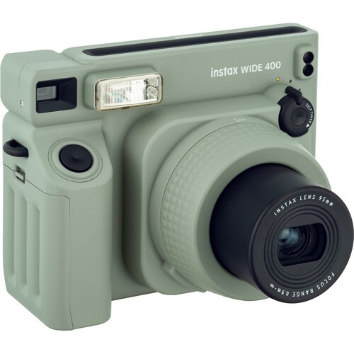 Aparat foto instant Fujifilm Instax Wide 400 verde cu film 1x10 si husa