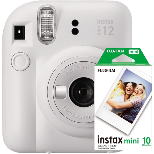 Aparat foto instant Fujifilm Instax mini 12 Clay White cu film mini 1x10