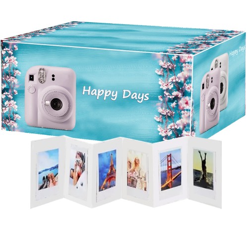 Cutie Happy Days Blue cu rama foto acordeon 6 pozitii pentru poze mini Instax