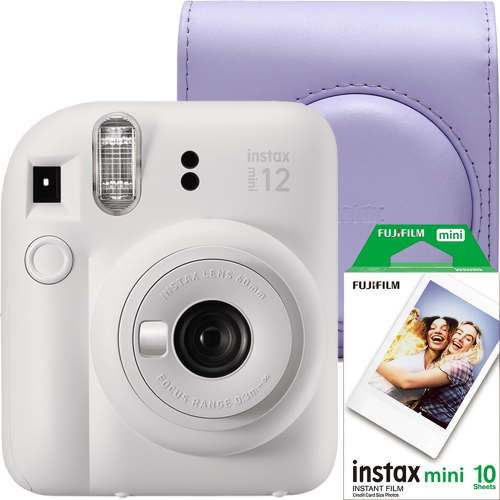 Set aparat foto instant Fujifilm Instax mini 12, Lilac Purple cu husa, rama 6 pozitii Akyta si film 1x10