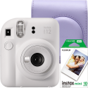 Set aparat foto instant Fujifilm Instax mini 12, Clay White cu husa mov Fujifilm si film 1x10