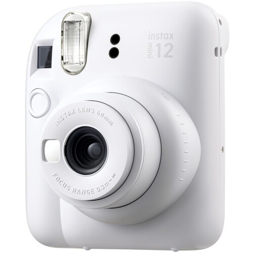 Aparat foto instant Fujifilm Instax Mini 12 Party Pack, alb – Set Evenimente cu 10 Filme, Felicitare si rama magnetica