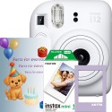 Aparat foto instant Fujifilm Instax Mini 12 Party Pack, alb – Set Evenimente cu 10 Filme, Felicitare si rama magnetica