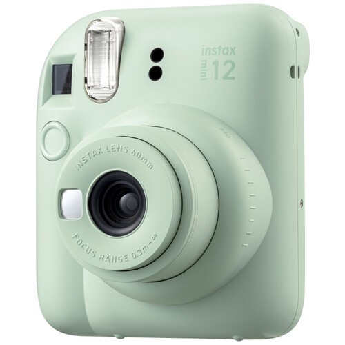 Aparat foto instant Fujifilm Instax Mini 12 Party Pack, verde – Set Evenimente cu 10 Filme, Felicitare si rama magnetica