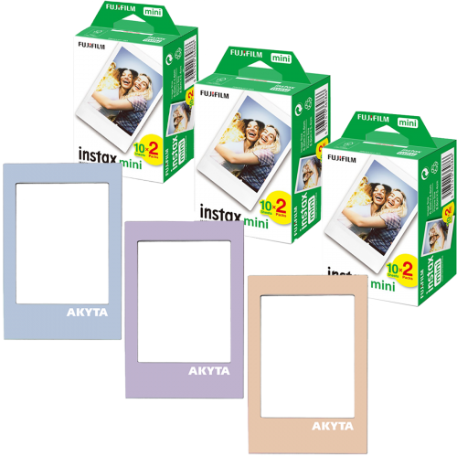 Fujifilm Instax Pachet 60 filme mini, 3pachete 2x10 buc, 54x86mm cu 3 rame magnetice
