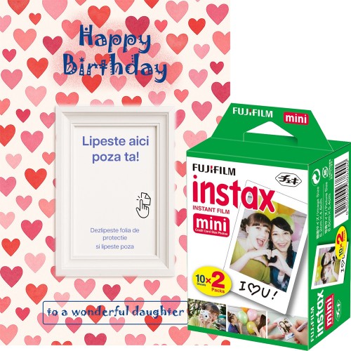 Set Film Fujifilm Instax Mini 2x10 + Felicitare Cadou Aniversar, Love – Pachet Instant Creativ