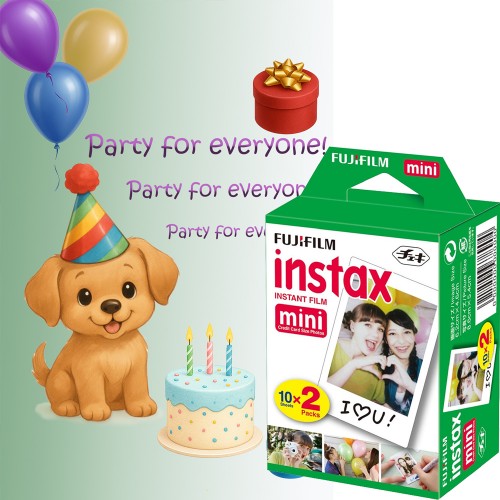 Set Film Fujifilm Instax Mini 2x10 + Felicitare Party Verde – Pachet Instant Creativ