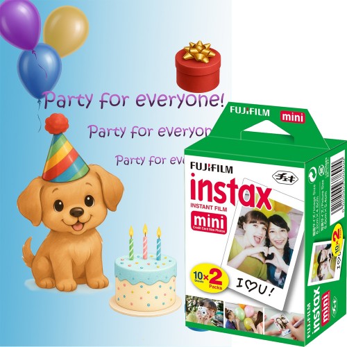 Set Film Fujifilm Instax Mini 2x10 + Felicitare Party bleu – Pachet Instant Creativ