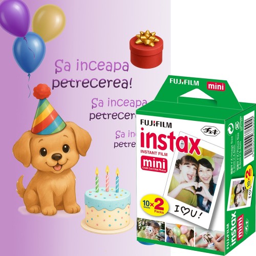 Set Film Fujifilm Instax Mini 2x10 + Felicitare Party mov – Pachet Instant Creativ