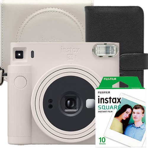 Set aparat foto Instant Fujifilm Instax SQ1 Chalck White cu husa, album si hartie foto square 1x10