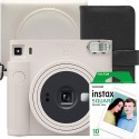 Set aparat foto Instant Fujifilm Instax SQ1 Chalck White cu husa, album si hartie foto square 1x10