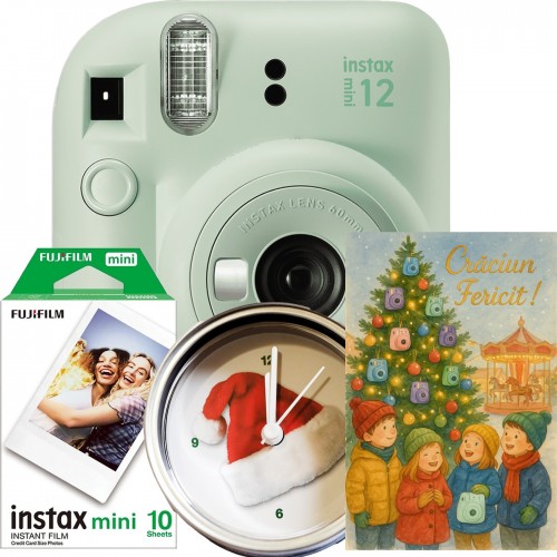 copy of Aparat foto instant Fujifilm Instax mini 12, Alb cu 10 filme, ghirlanda lumini, felicitare Instant, ceas Craciun