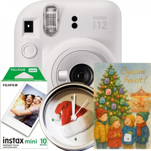 copy of Aparat foto instant Fujifilm Instax mini 12, Alb cu 10 filme, ghirlanda lumini, felicitare Instant, ceas Craciun