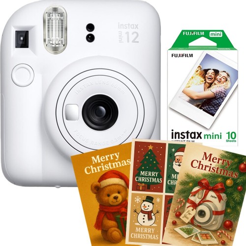 Aparat foto Fujifilm Instax mini 12 Clay White cu film mini 1x10 si 3 felicitari Mini Gift