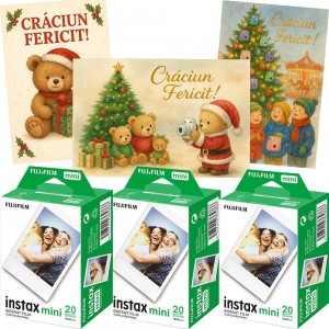 3 Filme analog consumabil, Fujifilm Instax mini 2x10, 60 buc., cu 3 felicitari Magic Memories