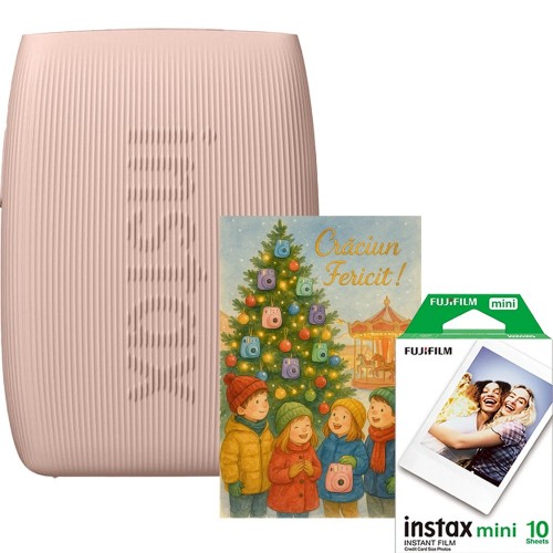 Fujifilm Instax imprimanta pentru smartphone miniLink 3, roz, cu film 1x10 si felicitare Craciun copii