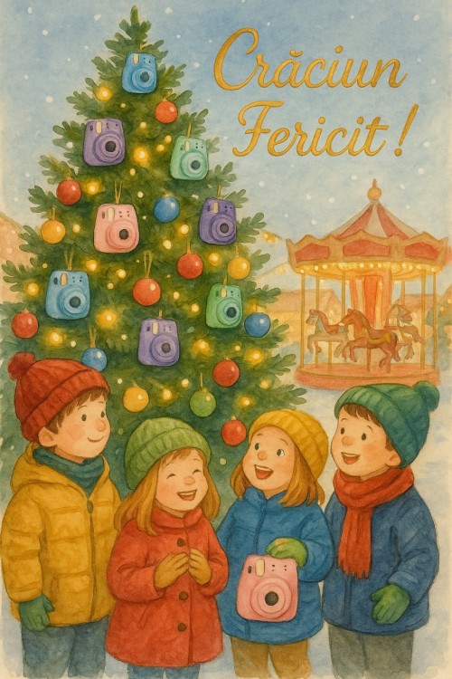 Fujifilm Instax imprimanta pentru smartphone miniLink 3, roz, cu film 1x10 si felicitare Craciun copii